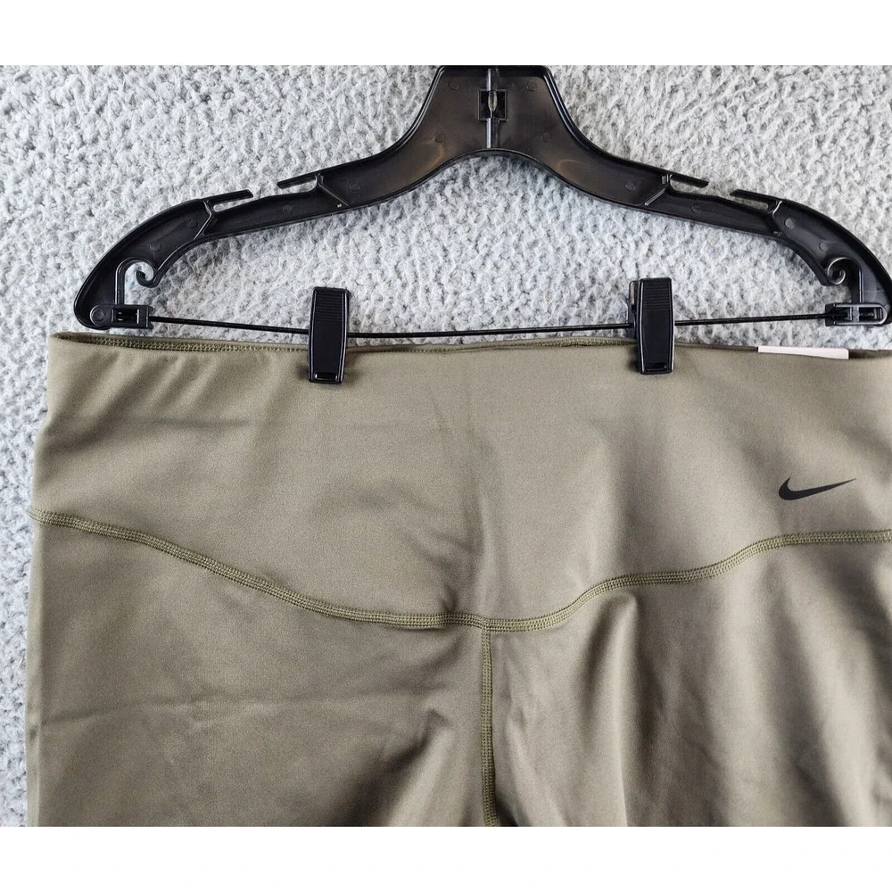 NIKE One Plus Size Mid-Rise 7" Bike Shorts Women's 1X Olive Tight Fit Pull On~ - Picture 2 of 15